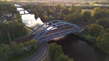 panorama orbit drone, Brieselang in brandenburg Germany at summer golden hour 2022. High Quality 4k Cinematic footage