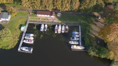 drone top-down view river, Brieselang in brandenburg Germany at summer golden hour 2022. High Quality 4k Cinematic footage
