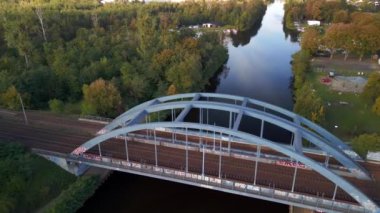 panorama orbit drone, Brieselang in brandenburg Germany at summer golden hour 2022. High Quality 4k Cinematic footage