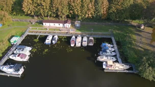 Fly Reverse Panorama Drone River Brieselang Brandenburg Germany Summer Golden — Wideo stockowe