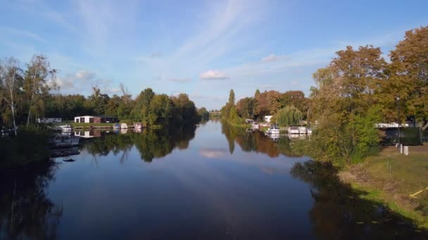 Overflight Drone Footage River Brieselang Brandenburg Germany Summer Golden Hour — Stockvideo