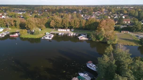 Wide Orbit Overview Drone River Brieselang Brandenburg Germany Summer Golden — стоковое видео
