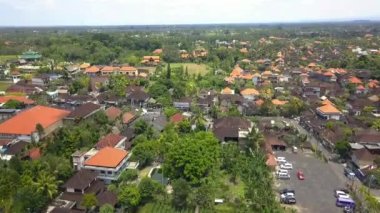 panorama overview drone town small village in Bali Ubud, Spring 2017. High Quality Cinematic footage