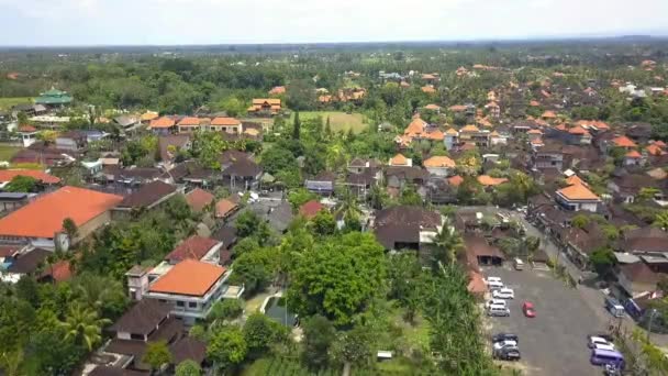 Panorama Overview Drone Town Small Village Bali Ubud Spring 2017 — стокове відео