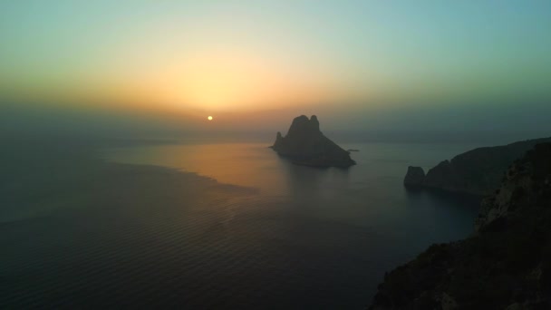 Panorama Overview Drone Magic Sunset Golden Hour Ibiza Vedra Island — ストック動画