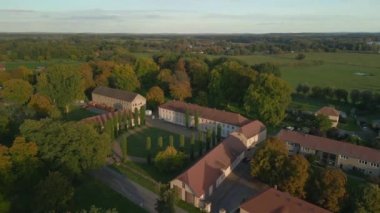 panorama overview drone Paretz castle in brandenburg havelland Germany at summer evening 2022. High Quality 4k Cinematic footage