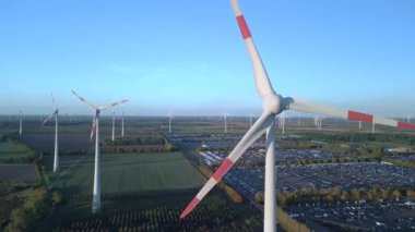speed ramp Hyperlapse motionlapse timelapse of a Wind farm wheel Field at Brandenburg Germany at autumn day 2022. High Quality 4k Cinematic footage