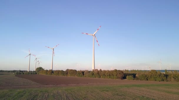 Wide Orbit Overview Drone Wind Farm Wheel Field Brandenburg Germany — Stok video