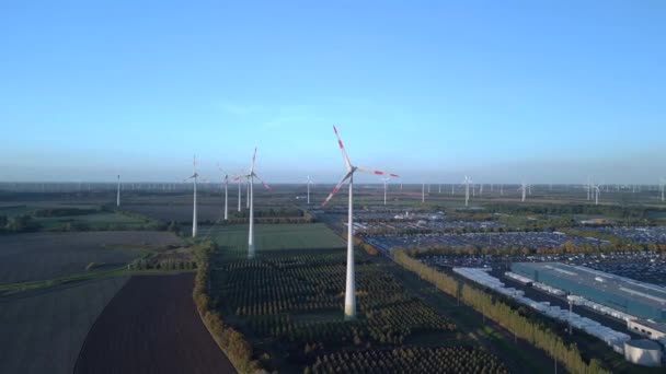 Wide Orbit Overview Drone Wind Farm Wheel Field Brandenburg Germany — Αρχείο Βίντεο