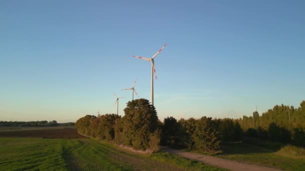 Boom Sliding Right Drone Wind Farm Wheel Field Brandenburg Germany — 图库视频影像
