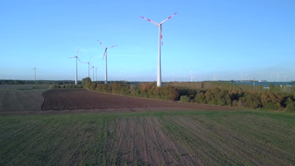 Overflight Flyover Drone Footage Wind Farm Wheel Field Brandenburg Germany — Stockvideo