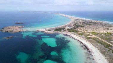 panorama overview drone beach formentera island ibiza spain, fall 2022. High Quality 4k Cinematic footage