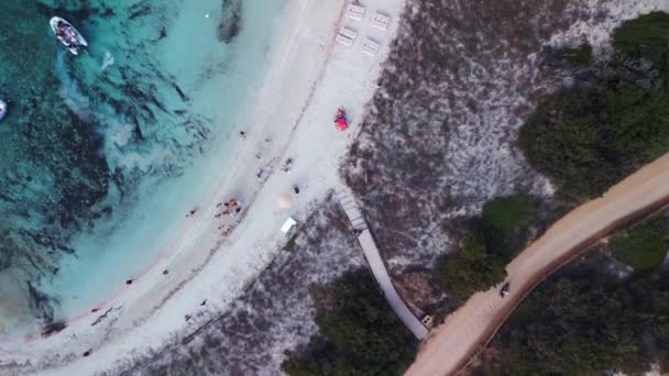 垂直鸟瞰无人驾驶海滩 形成双翅目岛屿伊比萨岛西班牙 2022年秋天 优质4K电影胶片 — 图库视频影像