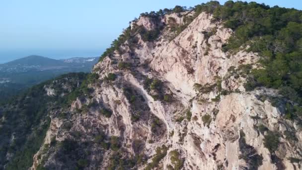 Panoramaübersicht Drohne Ibiza Wanderinsel Vedra Sonniger Sommertag 2022 Hochwertiges Filmmaterial — Stockvideo