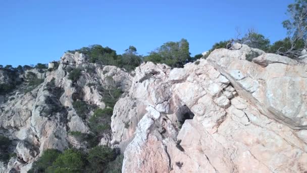Ascending Drone Ibiza Hike Island Vedra Sunny Summer Day 2022 — Stockvideo
