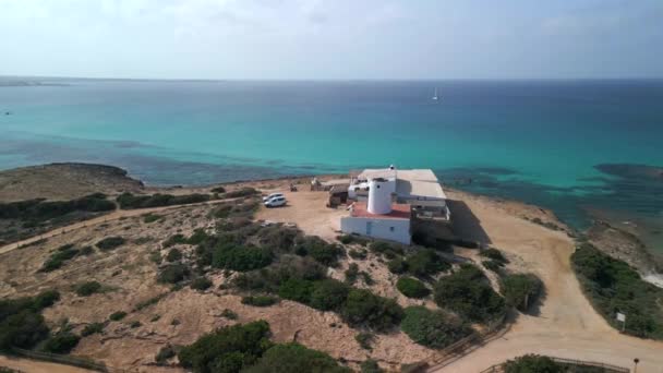 Panorama Overview Drone Moli Sal Beach Formentera Island Ibiza Spain — Stock Video