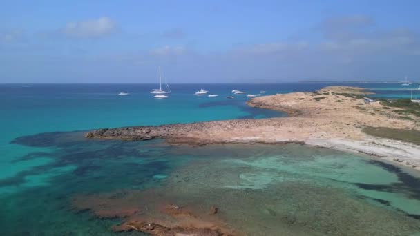 Panoráma Áttekintés Drón Strand Formentera Sziget Ibiza Spanyolország Nap 2022 — Stock videók