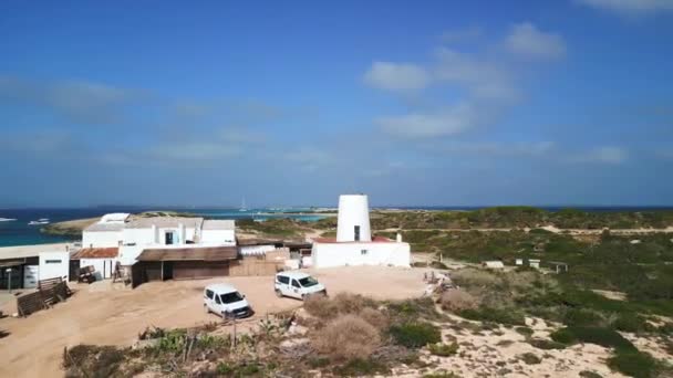 Wide Orbit Overview Drone Moli Sal Beach Formentera Island Ibiza — Stock video