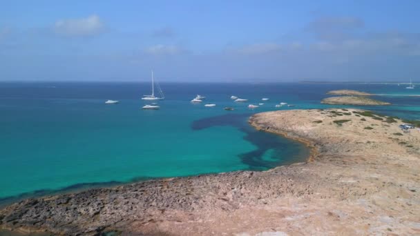 Panorama Overview Drone Beach Formentera Island Ibiza Spain Day 2022 — Stockvideo