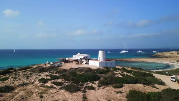 Wide Orbit Overview Drone Moli Sal Beach Formentera Island Ibiza — Stock Video