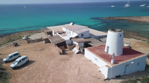 Panorama Overview Drone Moli Sal Beach Formentera Island Ibiza Spain — Stock video