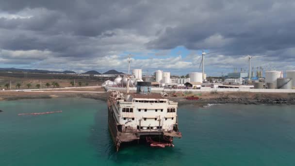 Panorama Panorama General Dron Naufragio Playa Lanzarote Islas Canarias Día — Vídeos de Stock