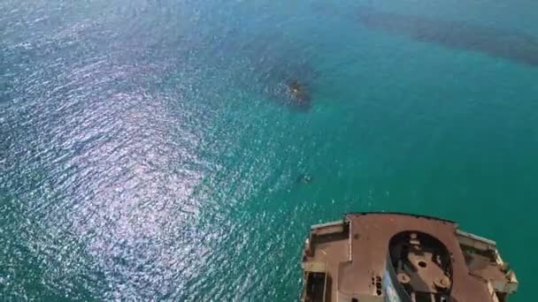 Överflygning Drönare Skeppsvrak Stranden Lanzarote Kanarieöarna Solig Dag Spanien 2023 — Stockvideo
