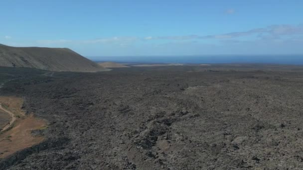 Panorama Overview Drone Lava Field Lanzarote Canary Islands Sunny Day — Vídeos de Stock