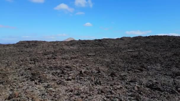 Boom Sliding Left Drone Lava Field Lanzarote Canary Islands Sunny — Wideo stockowe