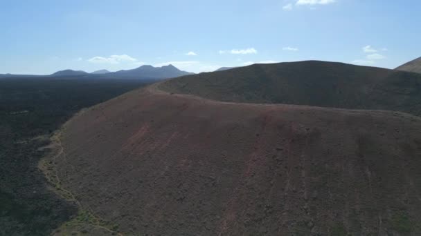 Ascending Drone Lava Field Lanzarote Canary Islands Sunny Day Spain — Wideo stockowe