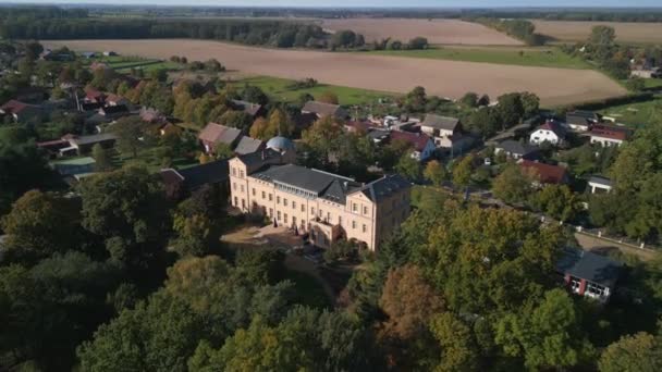 Drone Top View Village Ziethen Castle Brandenburg Germany Sunny Summer — Wideo stockowe