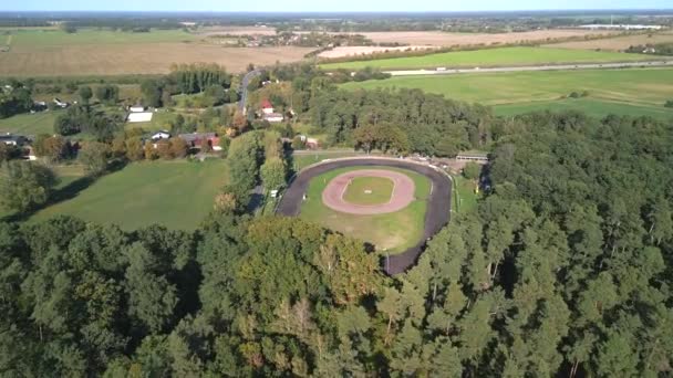 Panorama Overview Drone Ace Track Oval Course Germany Sunny Summer — Stok video