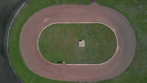 Vertical Birds Eye View Drone Ace Track Oval Course Germany — Vídeos de Stock
