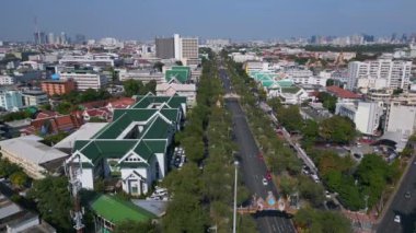 ascending drone Bangkok street road thailand, sunny day 2022. High Quality 4k Cinematic footage. 