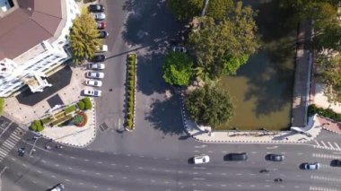 vertical birds eye view drone Bangkok street road thailand, sunny day 2022. High Quality 4k Cinematic footage. 