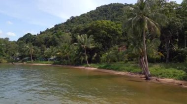 static tripod hovering drone natural Beach at Koh chang island Thailand sunny day 2022. High Quality 4k Cinematic footage.