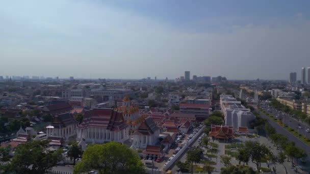 Klesající Dron Chrám Bangkok Wat Mahannapharam Worawihan Thailand Slunečný Den2022 — Stock video