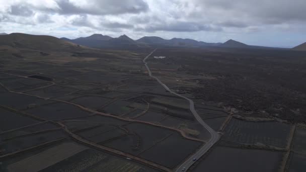 Rotation Right Drone Black Volcano Ash Track Lava Field Spain — Wideo stockowe