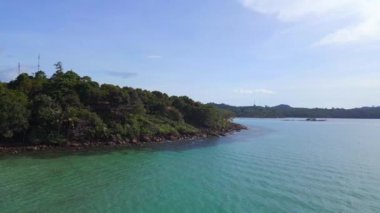 fly reverse drone white beach island koh kood, day 2022. 4k high Quality Cinematic Footage