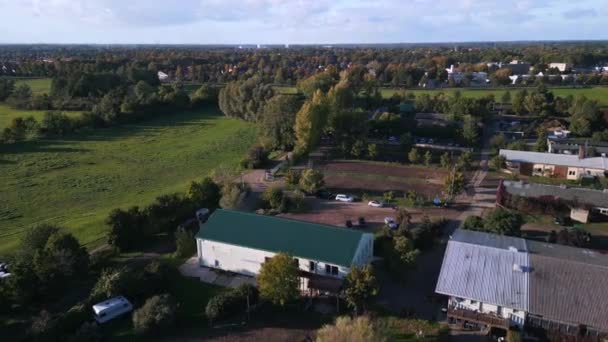 Wide Orbit Overview Drone Horse Farm Paddock Brandenburg Havelland Germany — Vídeo de Stock
