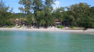 panorama overview drone of white beach koh kood island in thailand, day december 2022. High Quality 4K Cinematic Footage.