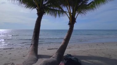 very close passing flight drone of white beach koh kood island in thailand, day december 2022. High Quality 4K Cinematic Footage.