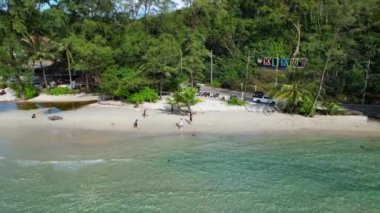 fly reverse drone of white beach koh kood island in thailand, day december 2022. High Quality 4K Cinematic Footage.