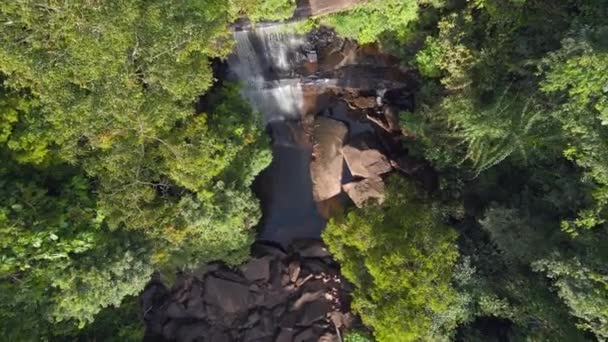 Vertical Birds Eye View Drone Huang Nam Khiao Waterfall Deep — Wideo stockowe