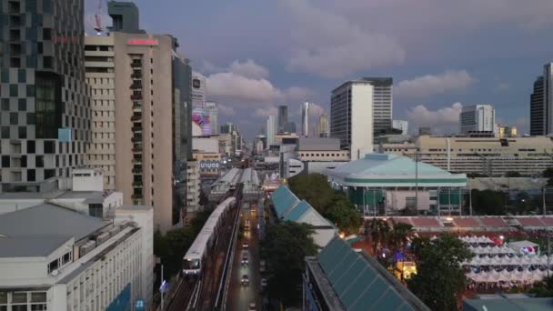 Drone Descendente Distrito Cidade Siam Bangkok Tailândia Por Sol 2022 — Vídeo de Stock