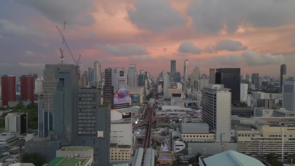 Panorama Órbita Drone Distrito Cidade Siam Bangkok Tailândia Por Sol — Vídeo de Stock