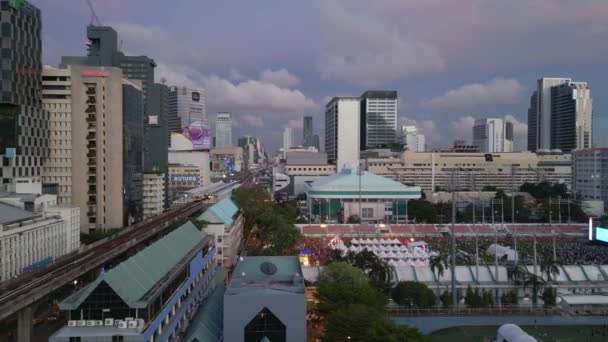 Boom Deslizando Para Drone Esquerdo Distrito Cidade Siam Bangkok Tailândia — Vídeo de Stock