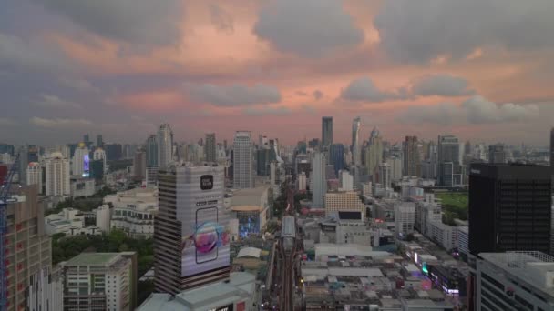 Panorama Aperçu Drone City District Siam Bangagara Thaïlande Coucher Soleil — Video