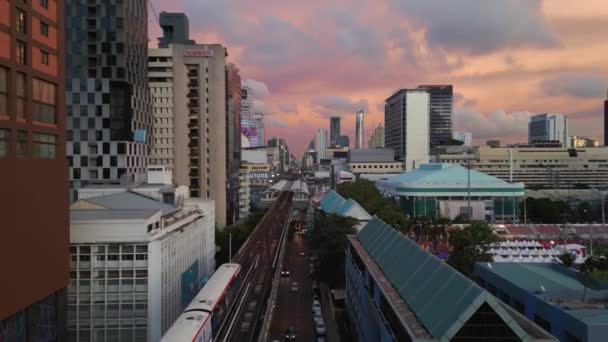 Fly Push Drone Bij City District Siam Bangkok Thailand Zonsondergang — Stockvideo