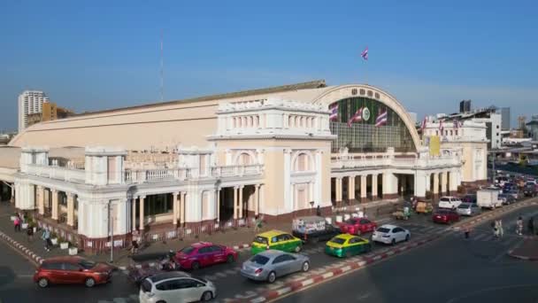 Dron Ascendente Hua Lamphong Railway Station Tailandia 2022 Imágenes Cinematográficas — Vídeo de stock